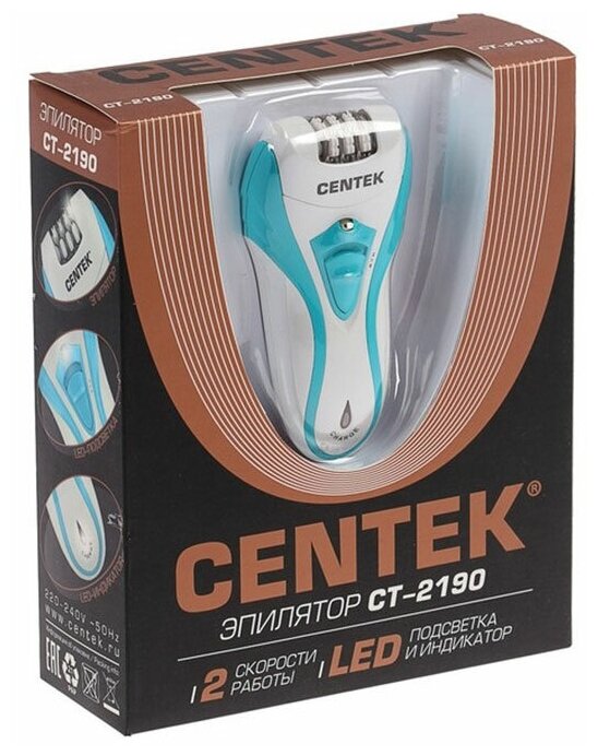 Эпилятор Centek CT-2190 (синий+белый) 10Вт, 2 скорости, до 30 мин. без подзарядки, LED - фотография № 3