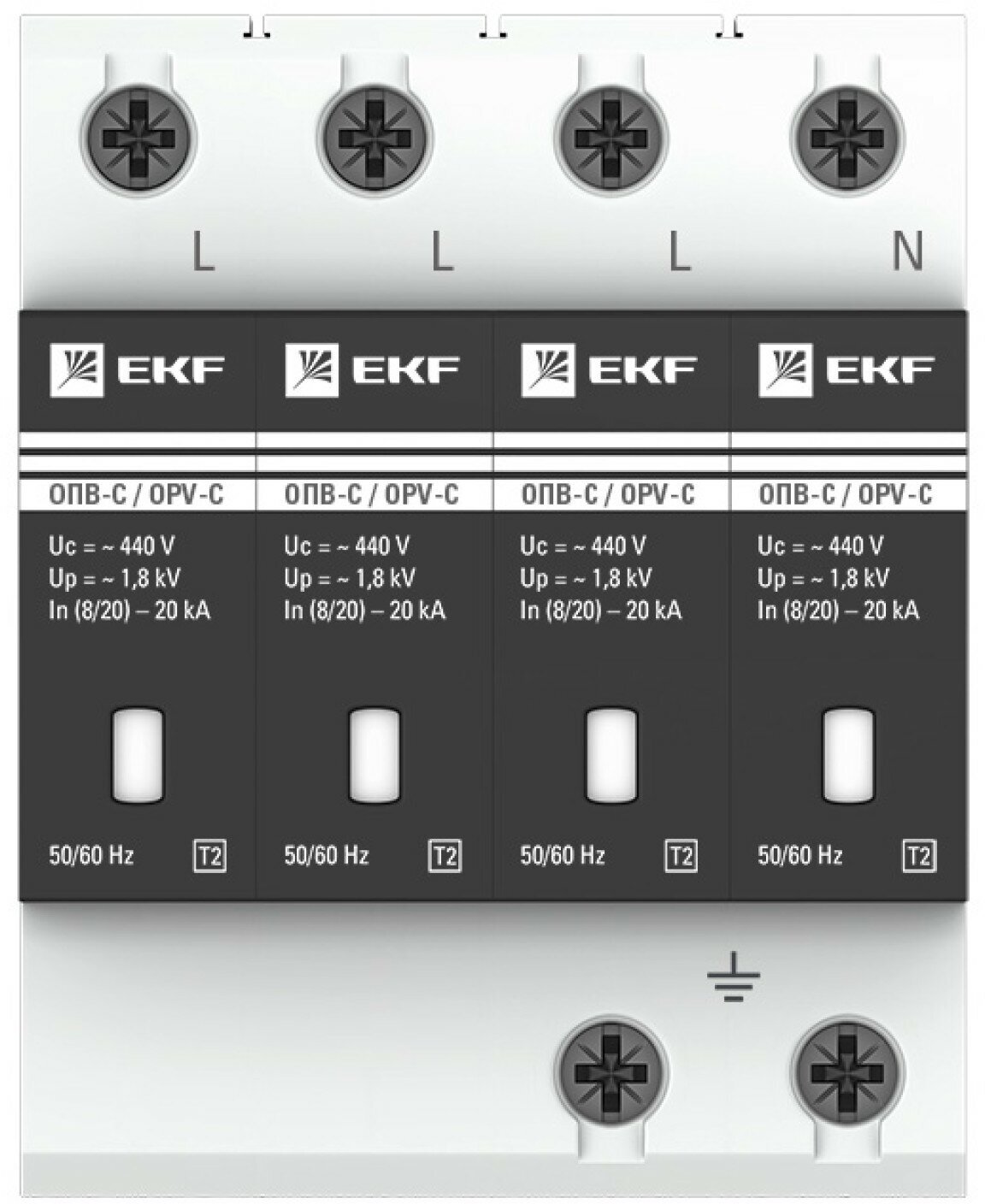 Ограничитель импульсных напряжений ОПВ-C-4P In 20кА 440В с сигн. EKF