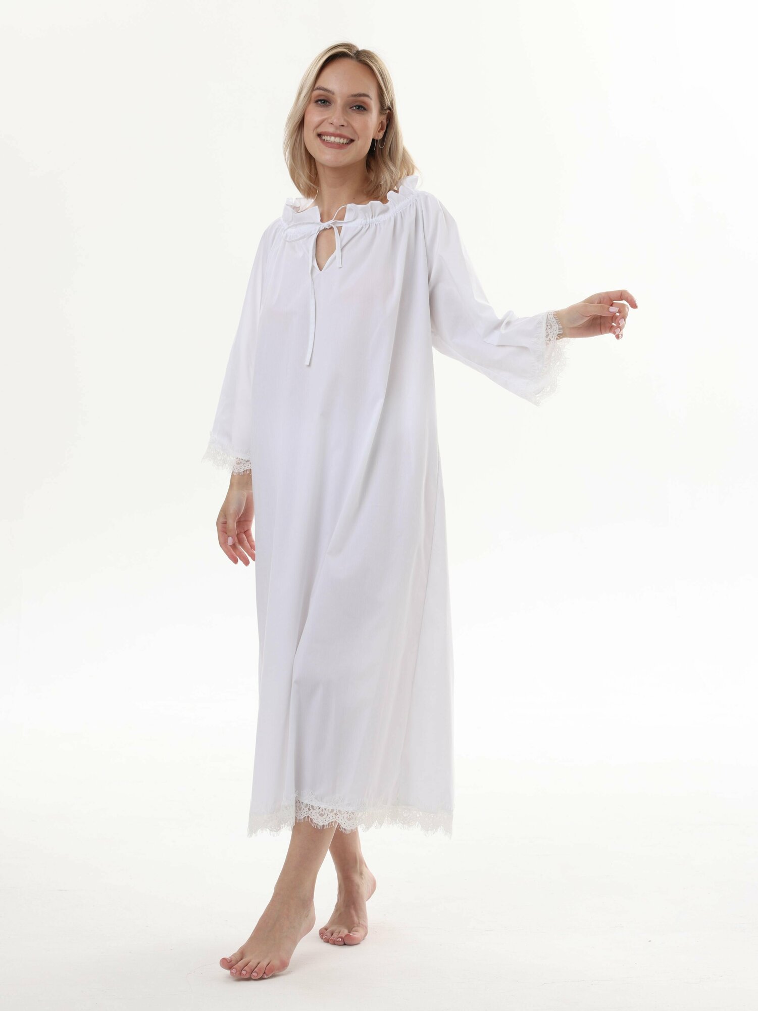 Ночная сорочка женская из смесовой итальянской ткани с длинным рукавом, размер 42-48 - фотография № 4