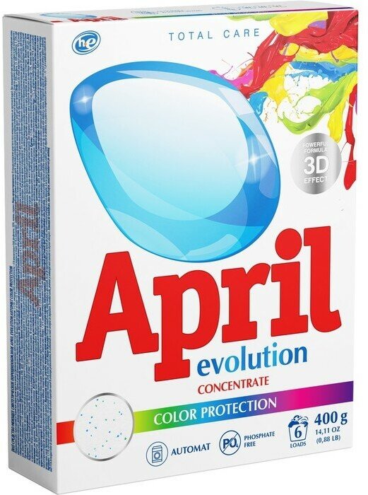 Стиральный порошок April Evolution, Color, Protection, автомат, для стирки цветного белья, 400 г