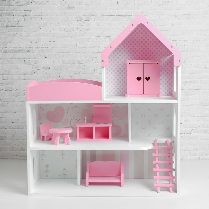 Кукольный домик Авалон "Мармелад" 3 этажа, с обоями и набором мебели (ДК30220П/1)