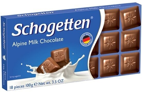 Шоколад Schogetten молочный 100 г (ALPEN MILK CHOCOLATE)