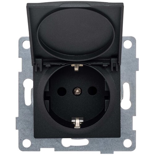 Розетка GUSI ELECTRIC Ugra МЕХ 1-ой с/з с з/ш и крышкой, СУ, 16А, 250В, графит С11Р91-010