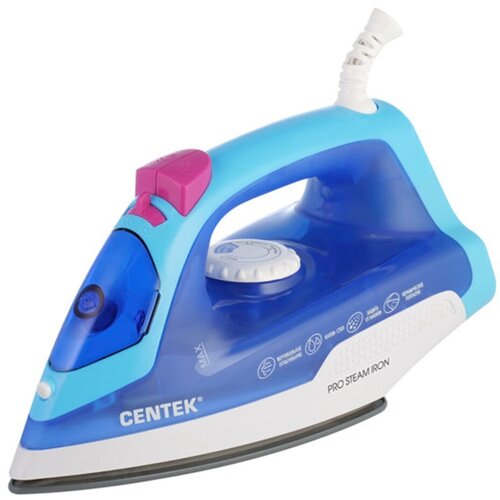 Утюг Centek CT-2348 BLUE, 1800 Вт, подошва керамическая, голубой утюг centek ct 2348 1800 вт керамическая подошва 200 мл фиолетовый