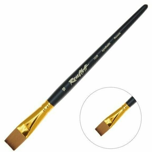 Кисть Синтетика имитация колонка плоская серия 1S25 18 ручка короткая чёрная матовая жёлтая обойма 1 шт 1090₽