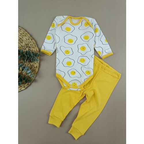 Комплект одежды  , боди и брюки, повседневный стиль, застежка под подгузник, размер 62-68, белый, желтый