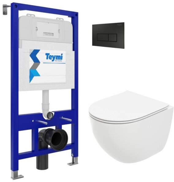фото Комплект Teymi "Готовое решение": Инсталляция Aina 52 + клавиша смыва Helmi черная + подвесной унитаз с микролифтом Lina Media + крепеж