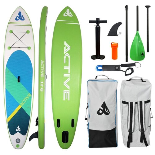 фото Надувная sup-доска сапборд (sup board) alpha caprice active-11.6 с насосом, веслом и страховочным лишем. зеленый