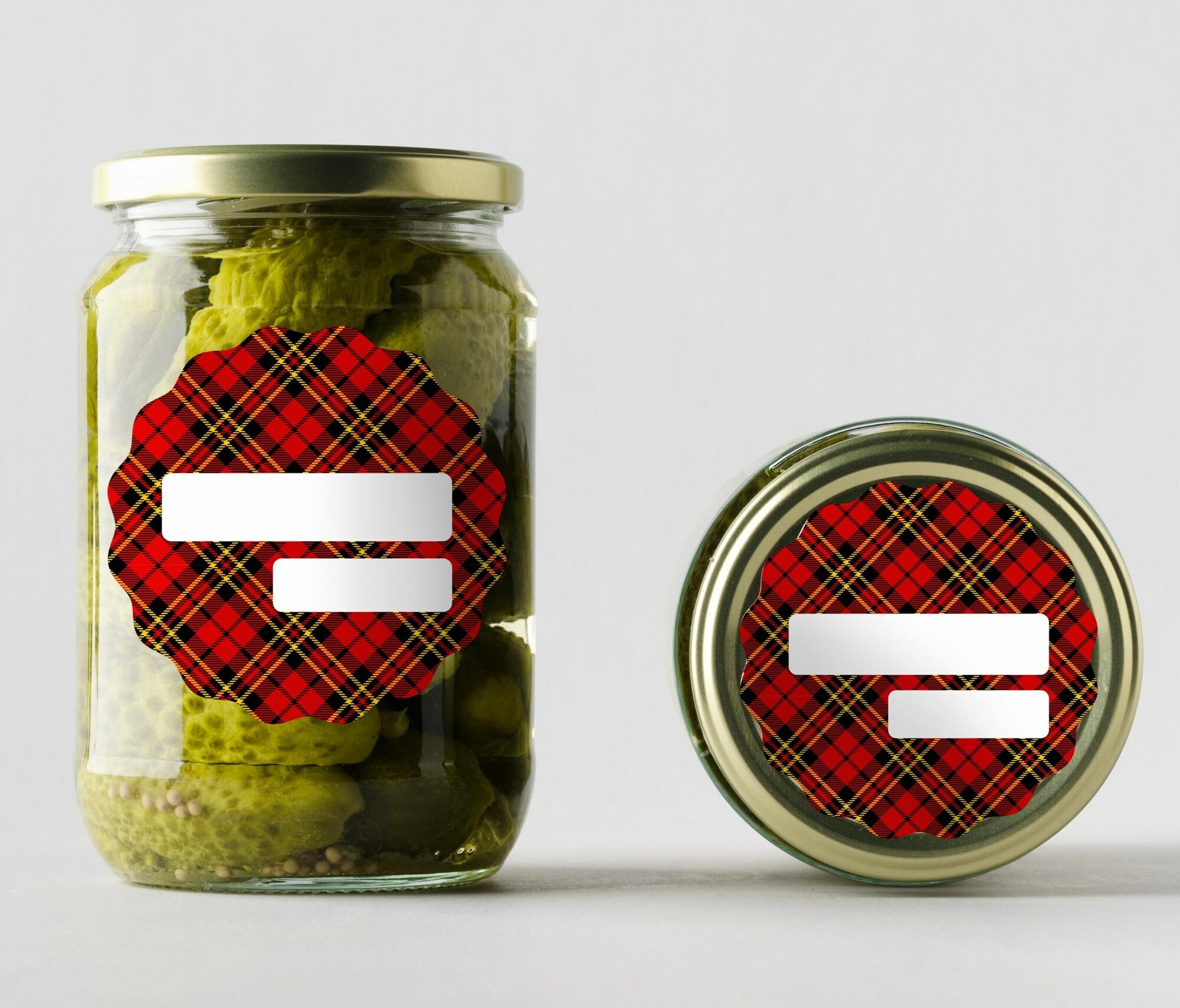 фото Набор наклеек для банок/ для заготовок на зиму. 24 штуки. "Клетка красно-желтая"