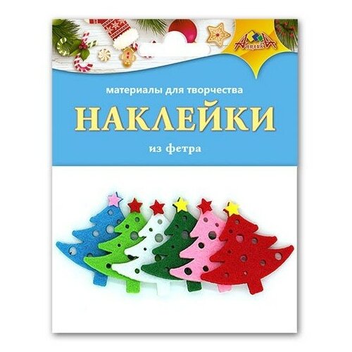 Апплика Наклейки из фетра для декорирования Ёлочка С3741, 6 шт., разноцветный