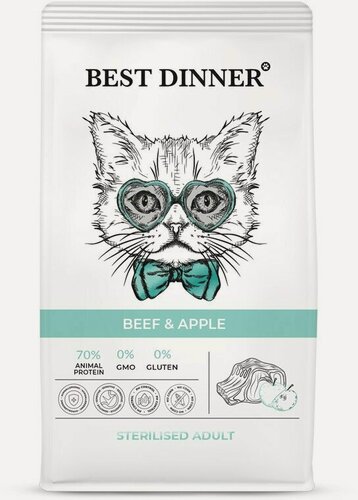 Изображение товара Best Dinner Adult Sterilised Beef & Apple сухой корм для взрослых стерилизованных кошек с говядиной и яблоком - 1,5 кг