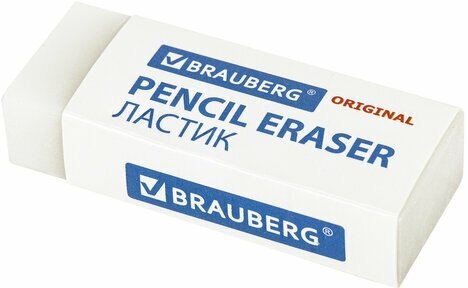 Ластик BRAUBERG EXTRA, 45х17х10 мм, белый, прямоугольный, экологичный ПВХ, картонный держатель, 228076