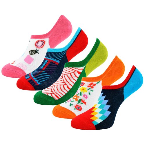 фото Комплект коротких женских носков guarneri mix в праздничном стиле, 5 пар. размер 36-40. цвет красный, черный, синий, зеленый, белый.