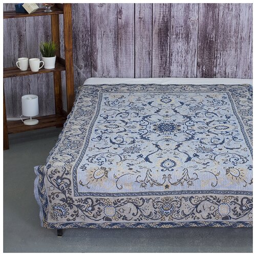 фото Покрывало гобеленовое на кровать и диван, вселенная текстиля, узоры синий, 147х210 см