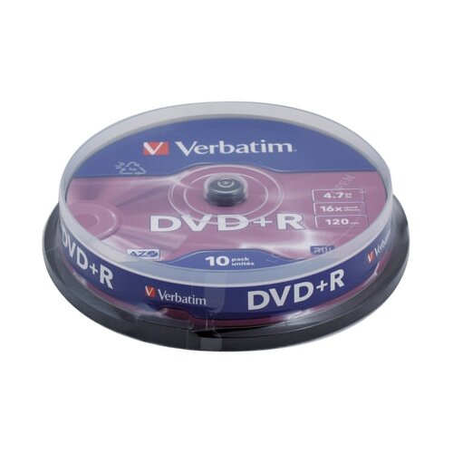 фото Диски dvd+r (плюс) verbatim 4,7 gb 16x, комплект 10 шт., cake box, 43498