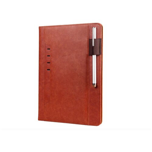 фото Чехол mypads для ipad pro 10.5 (a1701 / a1709) / ipad air 2019 с крепежом держателем для стилуса с местом для apple pencil из качественной импортной кожи коричнево-красный