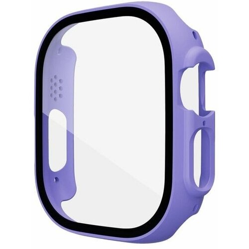 подставка для зарядки apple watch розовый держатель настольный для зарядки эпл вотч Защитный пластиковый чехол со стеклом (кейс) Apple Watch Series Ultra (Эпл Вотч ультра) 49 мм для экрана/дисплея и корпуса бампер лавандовый