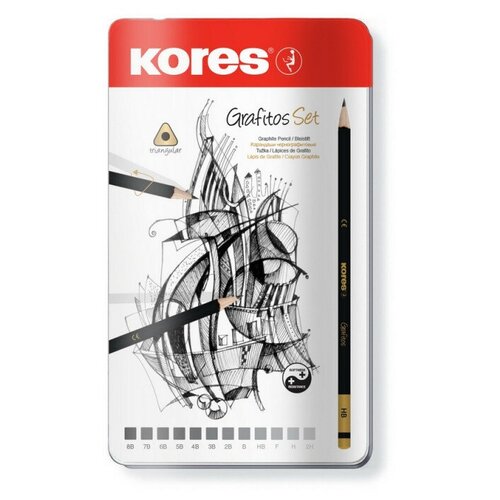 фото Набор карандашей чернографитных kores grafitos,трехгр.12 шт.(2н-8в), 92162