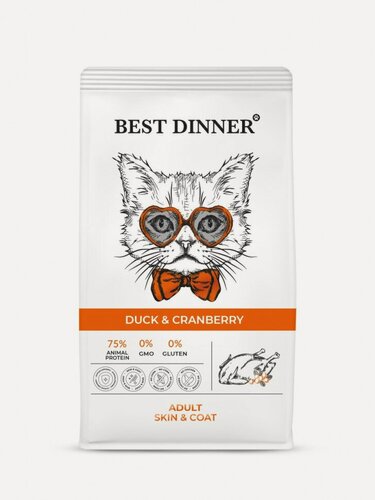 Изображение товара Сухой корм для кошек Best Dinner Adult Cat Duck & Cranberry для ухода за кожей и шерстью с уткой и клюквой - 1,5 кг