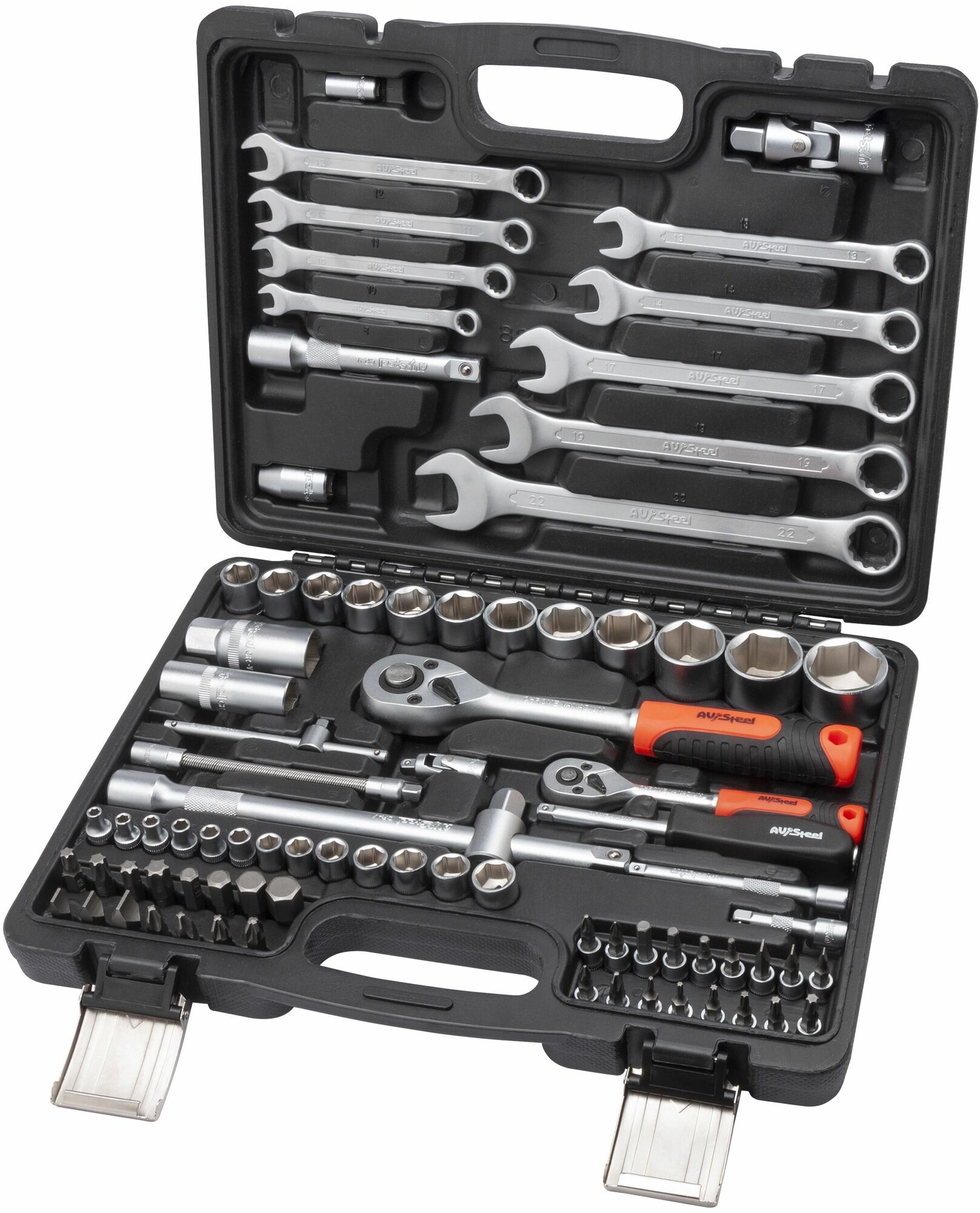 Набор инструментов для автомобиля в чемодане "AV Steel" 82 предм. 1/4",1/2" профессион.