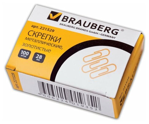 Скрепки Brauberg 28 мм золотые, 100 шт (221529)