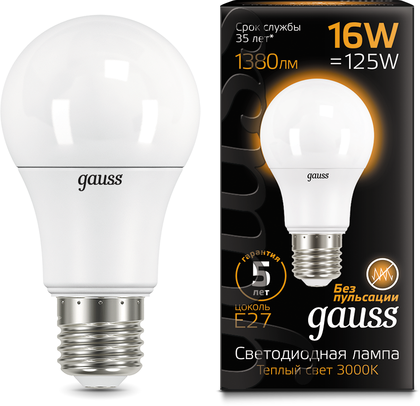Лампа Gauss A60 16W 1440lm 3000K E27 LED 102502116