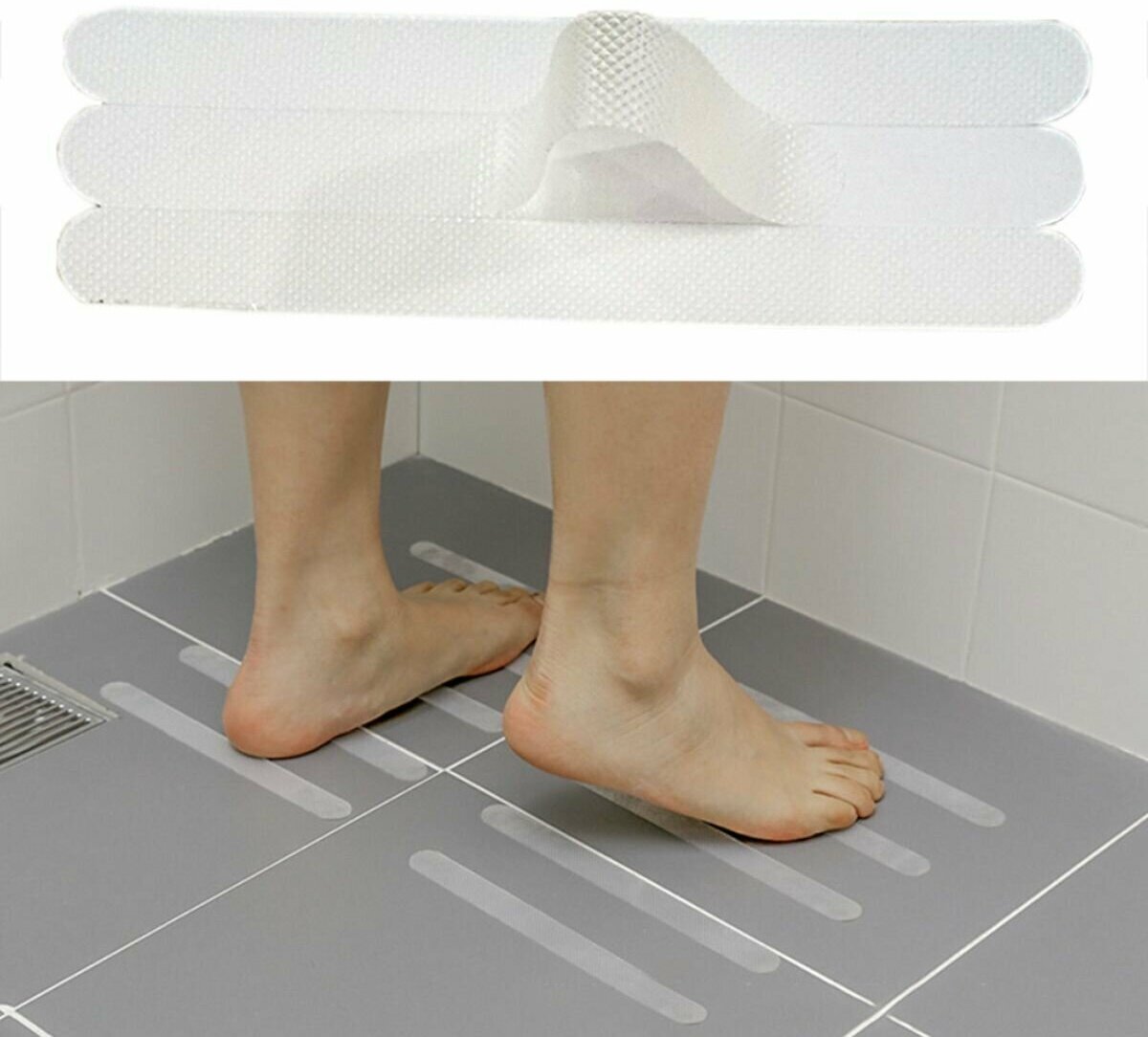 Набор 5шт - Противоскользящие полоски - наклейки для ванной или душевой 20х2см - фотография № 4