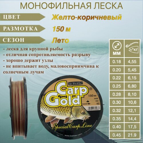 gold carp 150m0 40mm Леска Balsax Carp Gold 0.30 150м