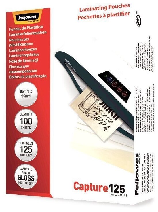 Плёнка для ламинирования Fellowes (FS-53067) 65х95 мм, 125 мкм, 100 шт. - фото №1