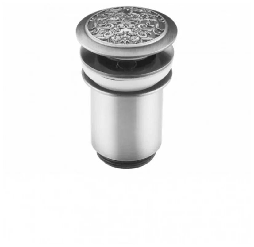 Донный клапан Zorg Antic AZR 2 SL, латунь серебро, гидрозатвор автомат для раковины, с переливом и без, с орнаментом