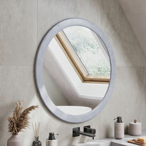 Зеркало для ванной Luna L, настенное круглое зеркало в раме 80х80 см, бетон, серое глянцевое