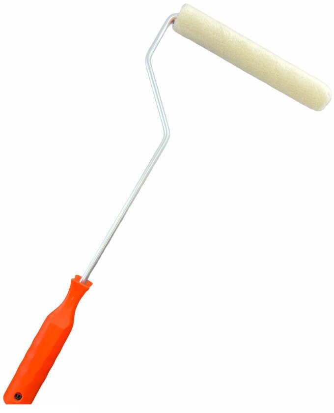 Малярный мини валик с эргономичной пластиковой удлиненной ручкой из велюра для лака ровная поверхность диаметр 15 мм размер- 150 мм