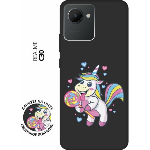 Матовый чехол Unicorn and candy для realme C30 / Рилми С30 с 3D эффектом черный матовый чехол scratchy and wall для realme c30 рилми с30 с 3d эффектом красный