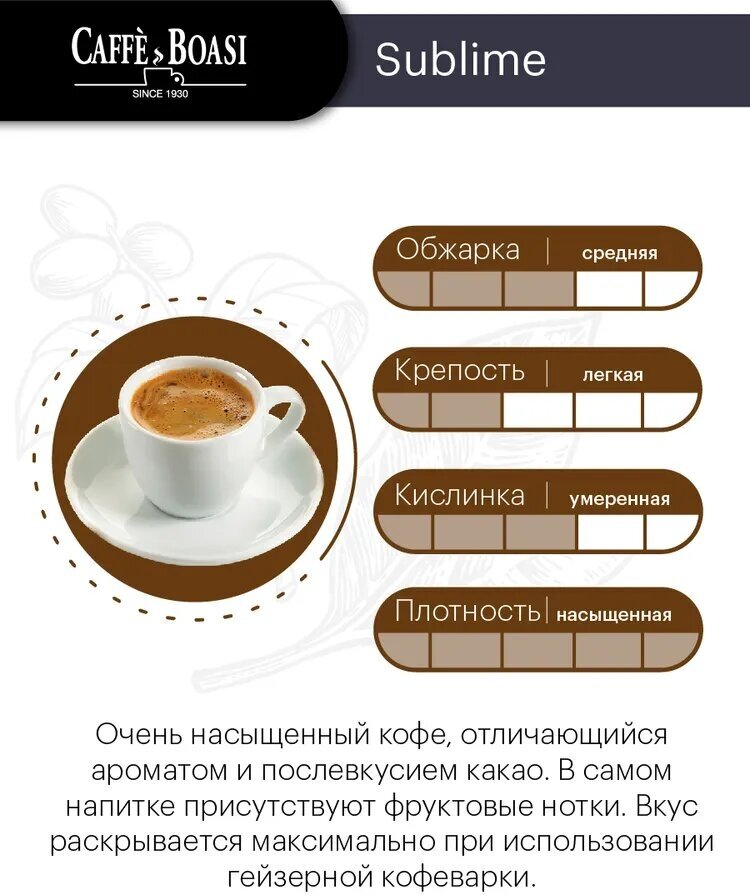 Кофе молотый Caffe Boasi "Sublime 100% Arabica", 500 гр (2 шт. х 250 гр) - фотография № 2