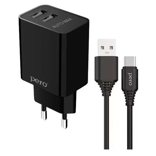 Сетевое зарядное устройство PERO TC02 2USB 2.1A с кабелем Type-C black (Черный)