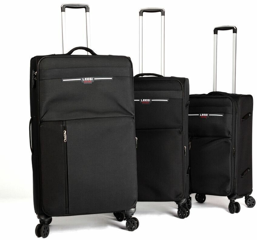 фото Комплект из 3-х тканевых чемоданов с увеличением объема Leegi NEW, Размер M/L/XL, цвет Черный