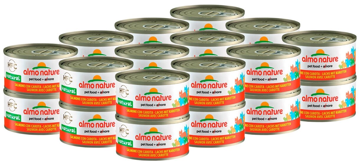 Almo Nature Консервы для Кошек с Лососем и Морковью 75% мяса (HFC Adult Cat Salmon&Carrot) 0,07 кг х 24 шт. - фотография № 1