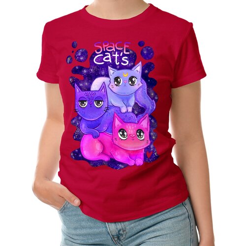 Женская футболка «Космические котики, космокотики» (L, темно-синий)