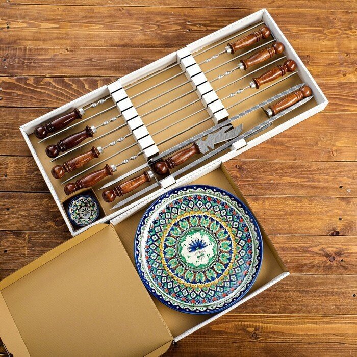 Набор для шашлыка Шафран с узбекскими шампурами 50 см "Термез" 12 предметов в коробке