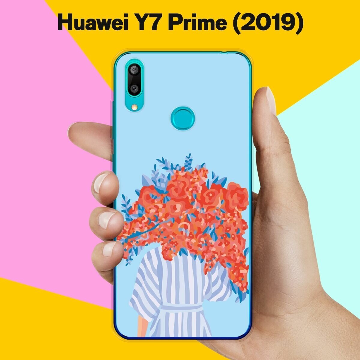 Силиконовый чехол на Huawei Y7 (2019) Красные цветы / для Хуавей У7 (2019)