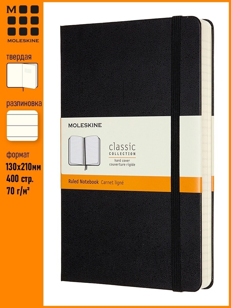 Блокнот Moleskine CLASSIC EXPENDED Large 130х210мм 400стр. линейка твердая обложка черный 6 шт./кор. - фото №6