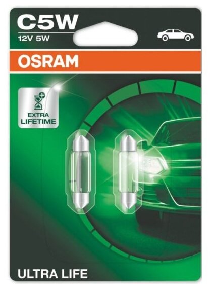 Лампа автомобильная Osram Ultra Life C5W (SV8.5/8) (бл. 2шт) 12V, 6418ULT-02B
