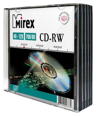 Диск CD-RW Mirex 700 Mb, 12х, Slim Case (5), (5/200)