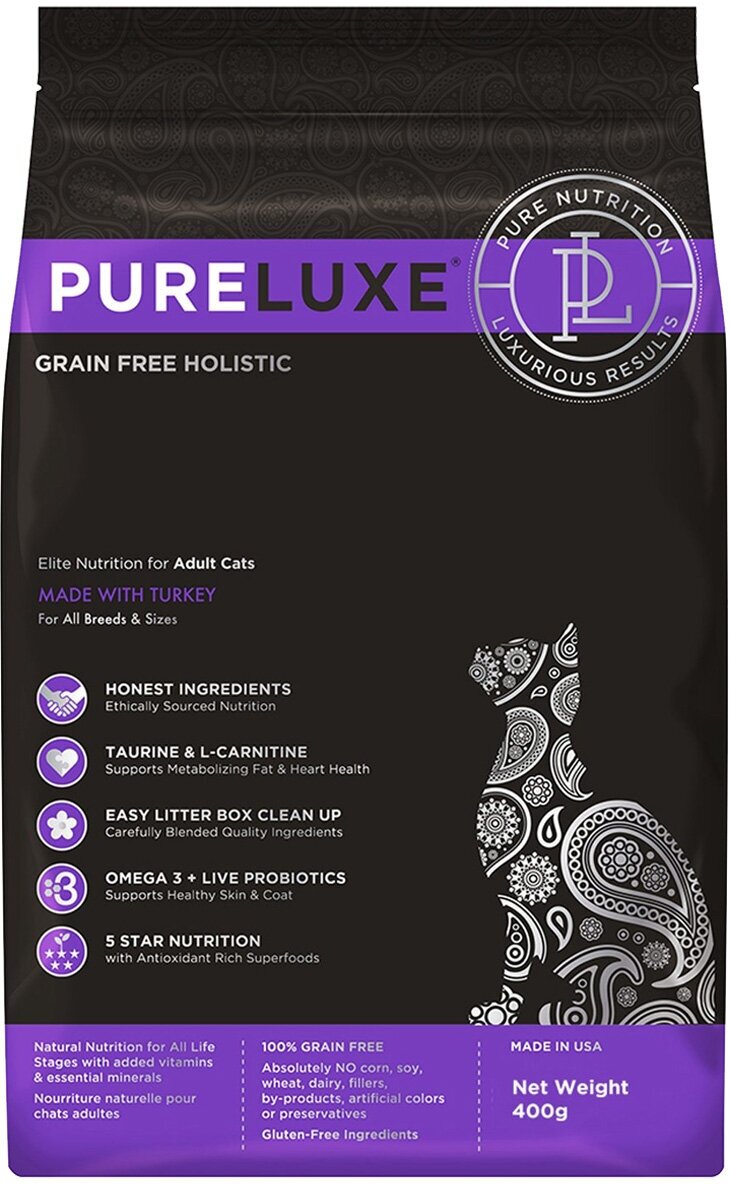 PURELUXE элитное питание беззерновой для взрослых кошек с индейкой (0,4 кг)