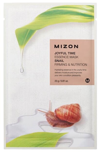 Mizon Joyful Time Essence Mask Snail тканевая маска с экстрактом улиточного муцина, 23 г, 23 мл