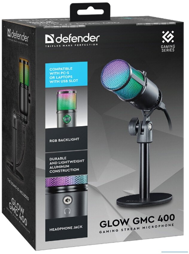 Игровой стрим микрофон Defender Glow GMC 400 USB провод 13 м