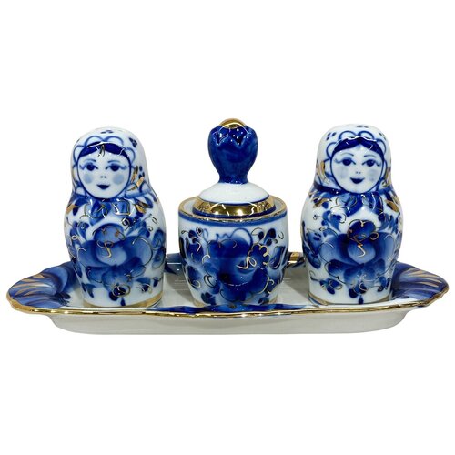 Набор для специй Аленушка (золото) Гжель ручная роспись