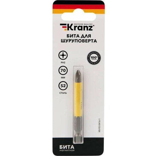 Бита KRANZ KR-92-0416-1 для шуруповерта PH2х70 мм (1 шт./уп.) kranz kr 92 0462 набор бит с магнитным держателем 25 50 мм 1 шт