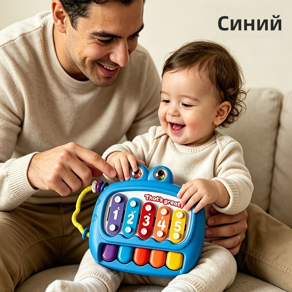 Детский музыкальный инструмент 2-в-1: ксилофон и пианино, игрушка в форме лягушки, модель BY302blue