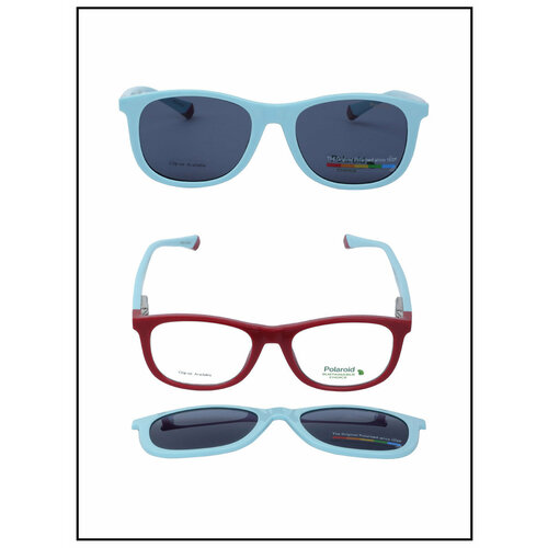 фото Солнцезащитные очки polaroid, прямоугольные, оправа: пластик, чехол/футляр в комплекте, поляризационные, со 100% защитой от уф-лучей, голубой